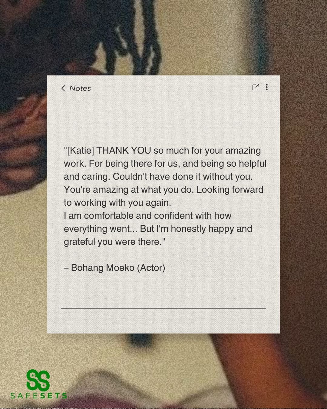 Testimonial for Katie Groves Intimacy Coordinator South Africa